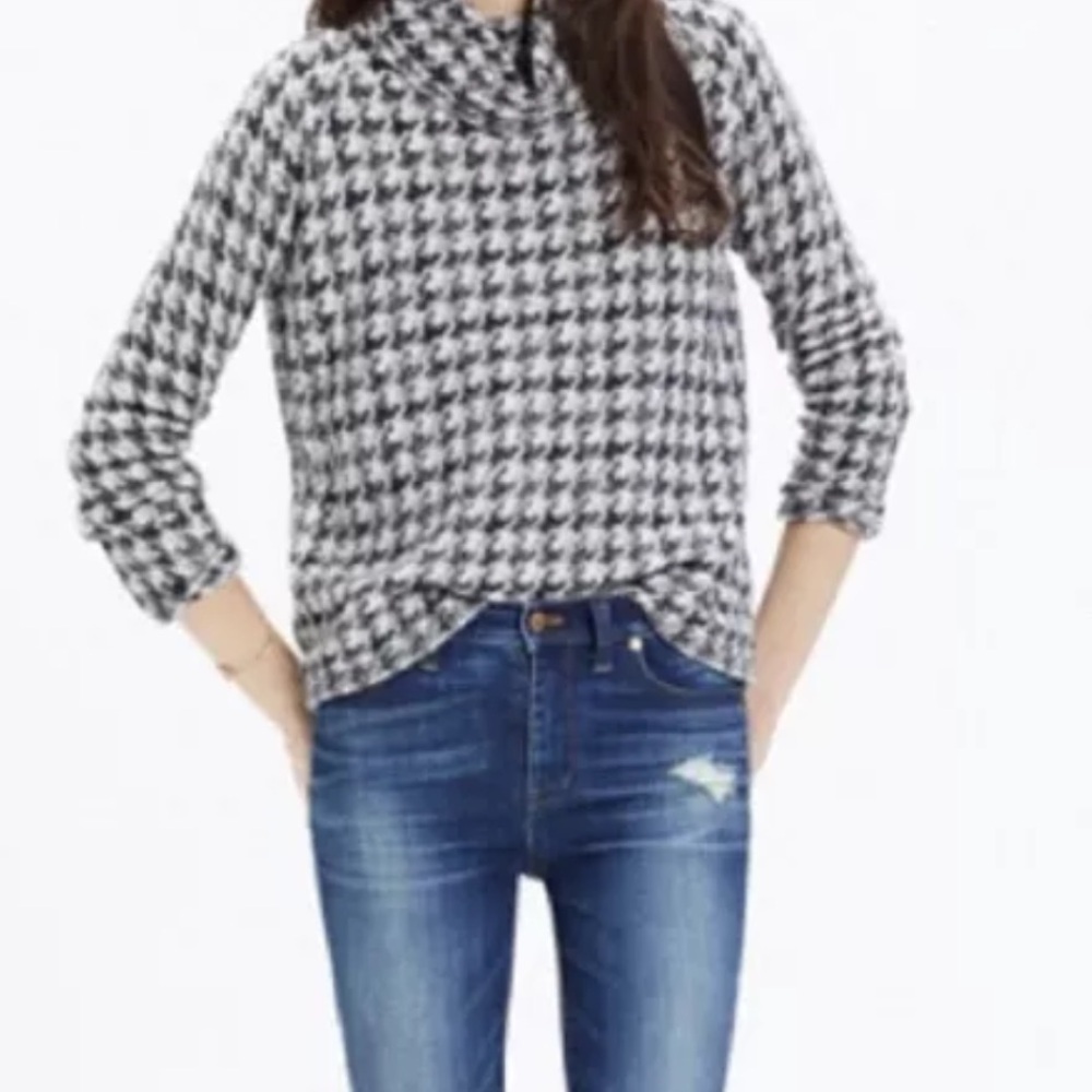 Madewell Houndstooth Plaid Turtle Neck Merino Wool Alpaca Sweater Size XS E5061